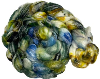 Rattlesnake 5.41 oz green Hand Dyed Roving Panda top superwash merino wool bamboo viscose nylon spinning fiber felting weaving nuno wool top