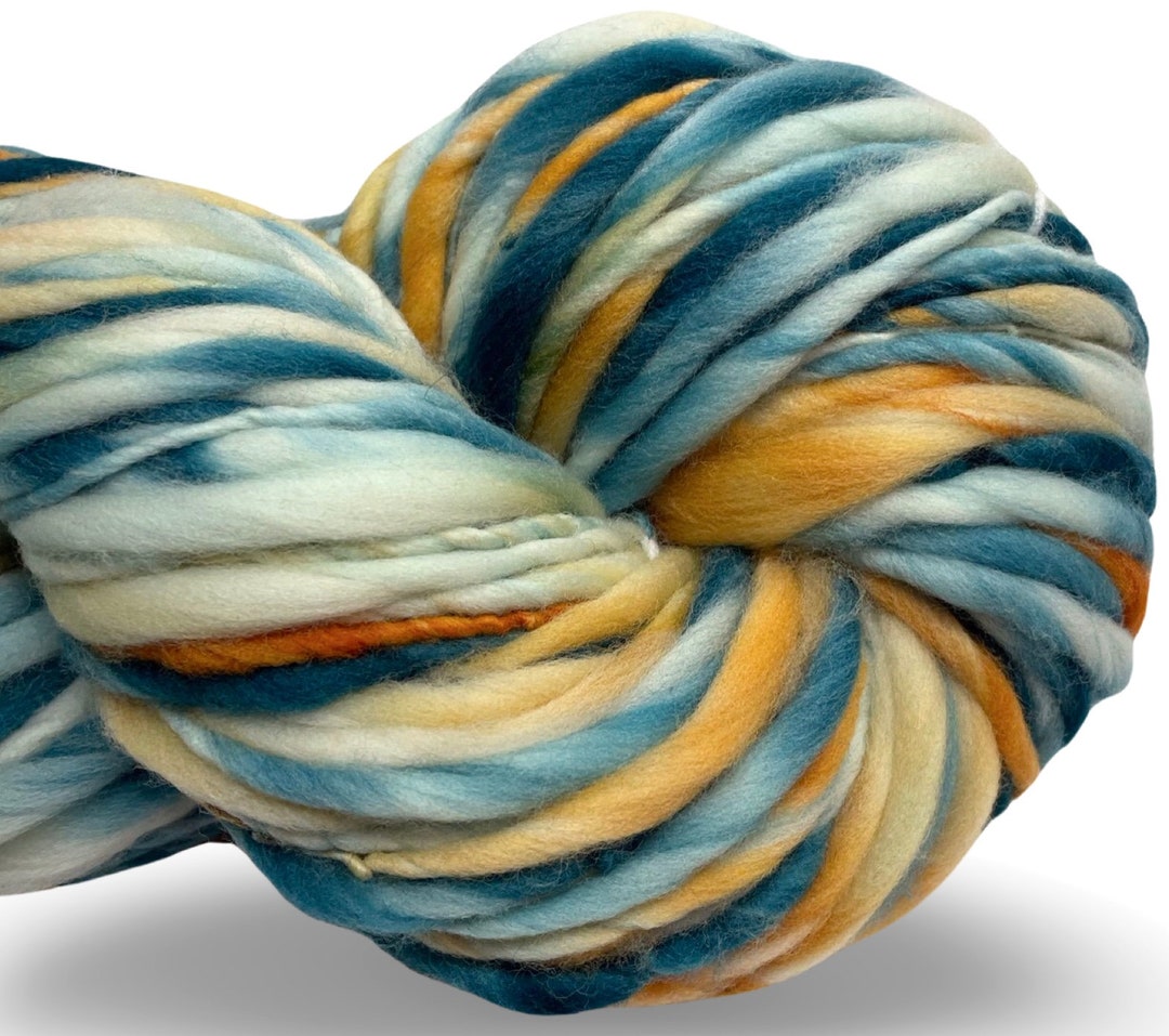Super Bulky Handspun Yarn Dolphins 130 Yards Teal Orange White Thick ...