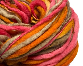 Super Bulky Handspun Yarn Autumn in the Air 90 yards thick thin red brown orange hand dyed merino weaving knitting crochet weaving