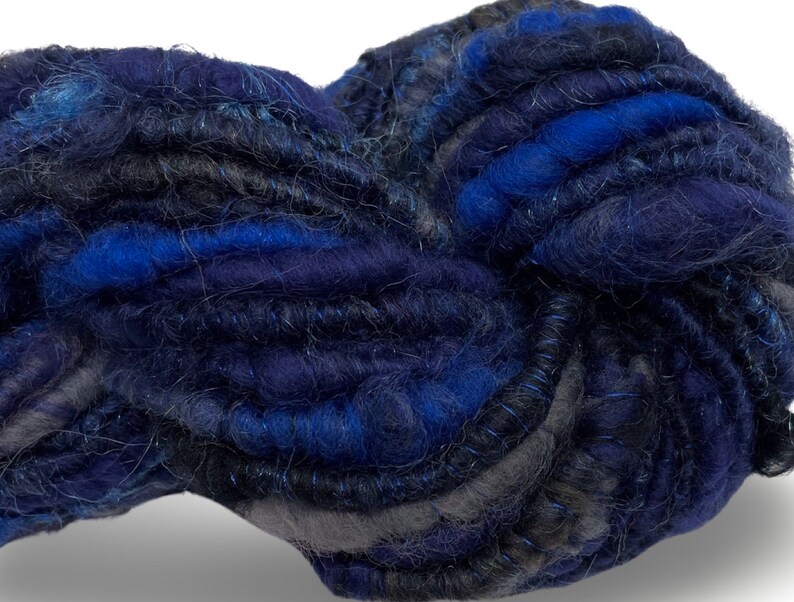 Super Bulky Handspun Yarn Blackened Blue 50 yards black gray grey corespun art yarn sparkle firestar merino wool weaving knitting crochet image 7