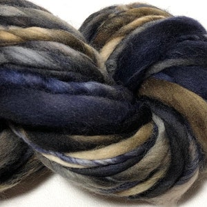 Super Bulky Handspun Yarn Wild Thing 48 yards thick n thin Black navy blue gray grey yarn hand dyed merino wool knitting supplies crochet