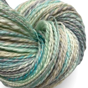 Handspun yarn Easy Breezy 480 yards turquoise blue green ecru yarn 2 ply, tussah silk polwarth wool handdyed DK knitting weaving crochet image 6