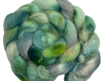 Hand Dyed BFL wool top Afield 4.35 oz green gray grey blue faced leicester BFL roving spinning fiber felting fiber l