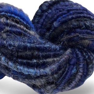 Super Bulky Handspun Yarn Blackened Blue 50 yards black gray grey corespun art yarn sparkle firestar merino wool weaving knitting crochet image 1