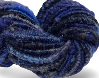 Super Bulky Handspun Yarn Blackened Blue 50 yards black gray grey corespun art yarn sparkle firestar merino wool weaving knitting crochet