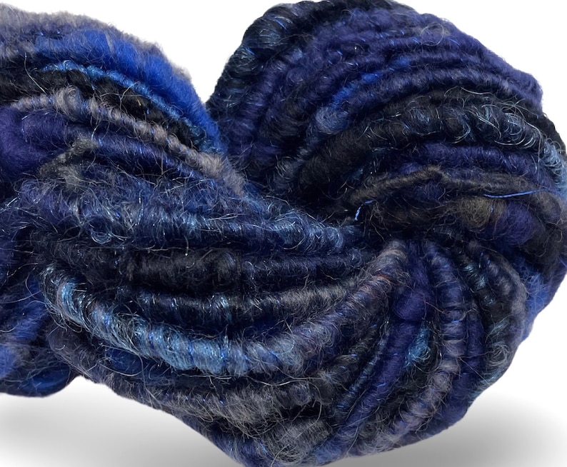 Super Bulky Handspun Yarn Blackened Blue 50 yards black gray grey corespun art yarn sparkle firestar merino wool weaving knitting crochet image 1