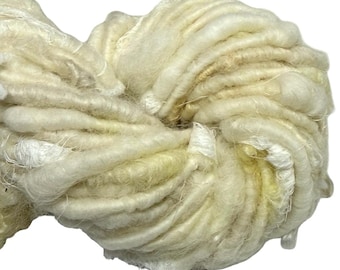 Super Bulky Handspun Yarn Mummy 41 yards white ecru cheese cloth curly mohair locks merino wool art yarn