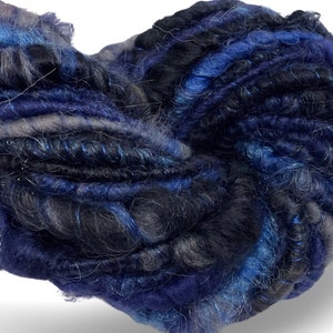 Super Bulky Handspun Yarn Blackened Blue 50 yards black gray grey corespun art yarn sparkle firestar merino wool weaving knitting crochet image 4