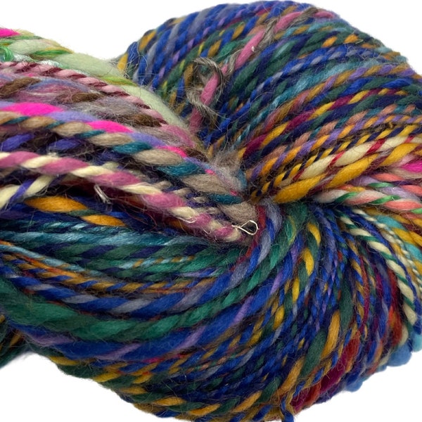 Handspun yarn Waste Not Want Not L 248 yards rainbow yarn wool bamboo silk mohair alpaca hemp angora knitting crochet supplies sari silk
