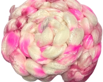 Pretty in Pink 5.5 oz Hand Dyed Roving Panda top superwash merino wool bamboo viscose nylon spinning fiber felting weaving nuno wool top