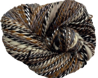 Handspun yarn Random Neutrals 188 yards black brown grey white gray ecru wool bamboo silk alpaca hemp firestar knitting crochet weaving