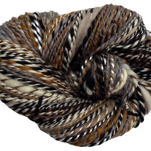 Handspun yarn Random Neutrals 188 yards black brown grey white gray ecru wool bamboo silk alpaca hemp firestar knitting crochet weaving