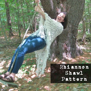 Rhiannon Shawl Pattern, free spirited boho fringed shawl Bulky Knit Shawl Pattern, Handspun Yarn, Chunky Knit Shawl, Handspun yarn pattern