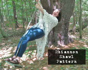 Rhiannon Shawl Pattern, free spirited boho fringed shawl Bulky Knit Shawl Pattern, Handspun Yarn, Chunky Knit Shawl, Handspun yarn pattern