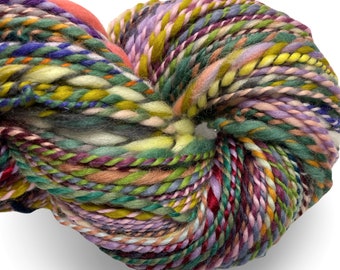 Handspun yarn Waste Not Want Not C 190 yards rainbow yarn wool bamboo silk mohair alpaca hemp angora knitting crochet supplies sari silk