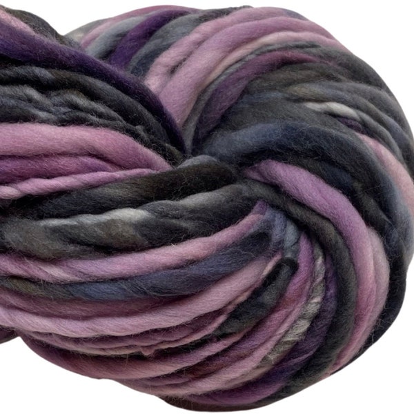 Super Bulky Handspun Thick and Thin Yarn Black Light 124 yards black purple yarn merino wool weaving knitting supplies crochet
