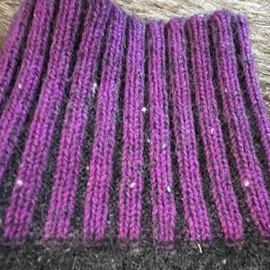 Gray w/Purple Stripes Pure Cashmere Leg Warmers, 17 1/2&quot; long