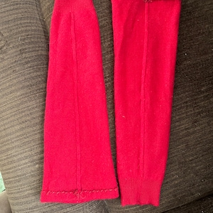 Pure Red Cashmere Arm/Leg/Wrist Warmers, Fingerless Mittens,  17&quot; long