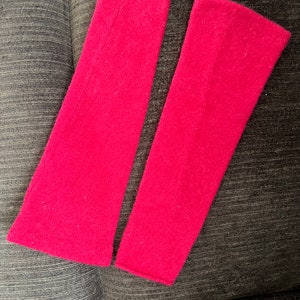 Red Pure Cashmere Arm Warmers, Fingerless Mittens, 14 1/2&quot; Long