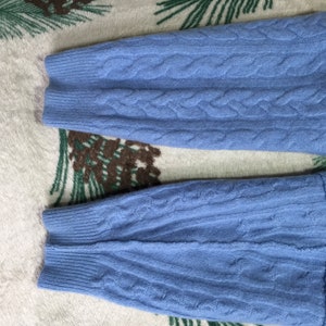 Pure Cashmere Blue Fingerless Mittens, Arm Warmers, Cable Knit, Roomy