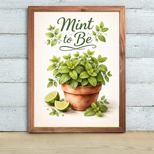 Mint Plant Art Print: Fresh Herbs, Rustic Pot Illustration (Digital Download)