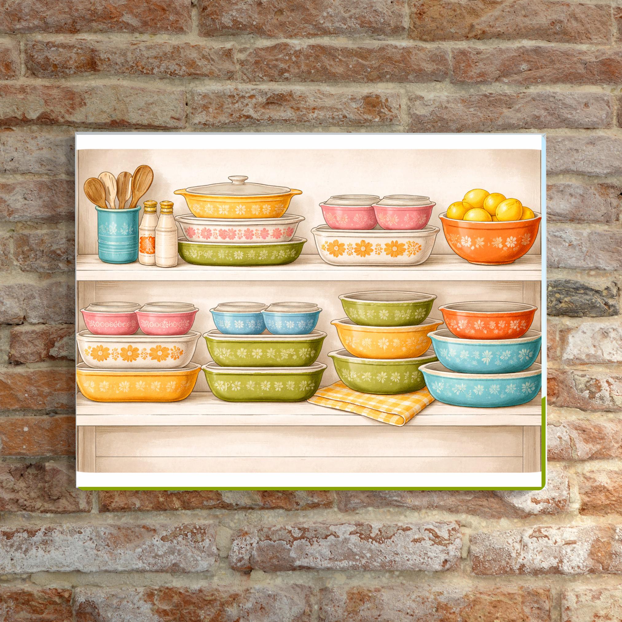 Pyrex Artwork Vintage Pyrex Art Print: Pyrex Cabinet, Retro Kitchen Decor (digital ...