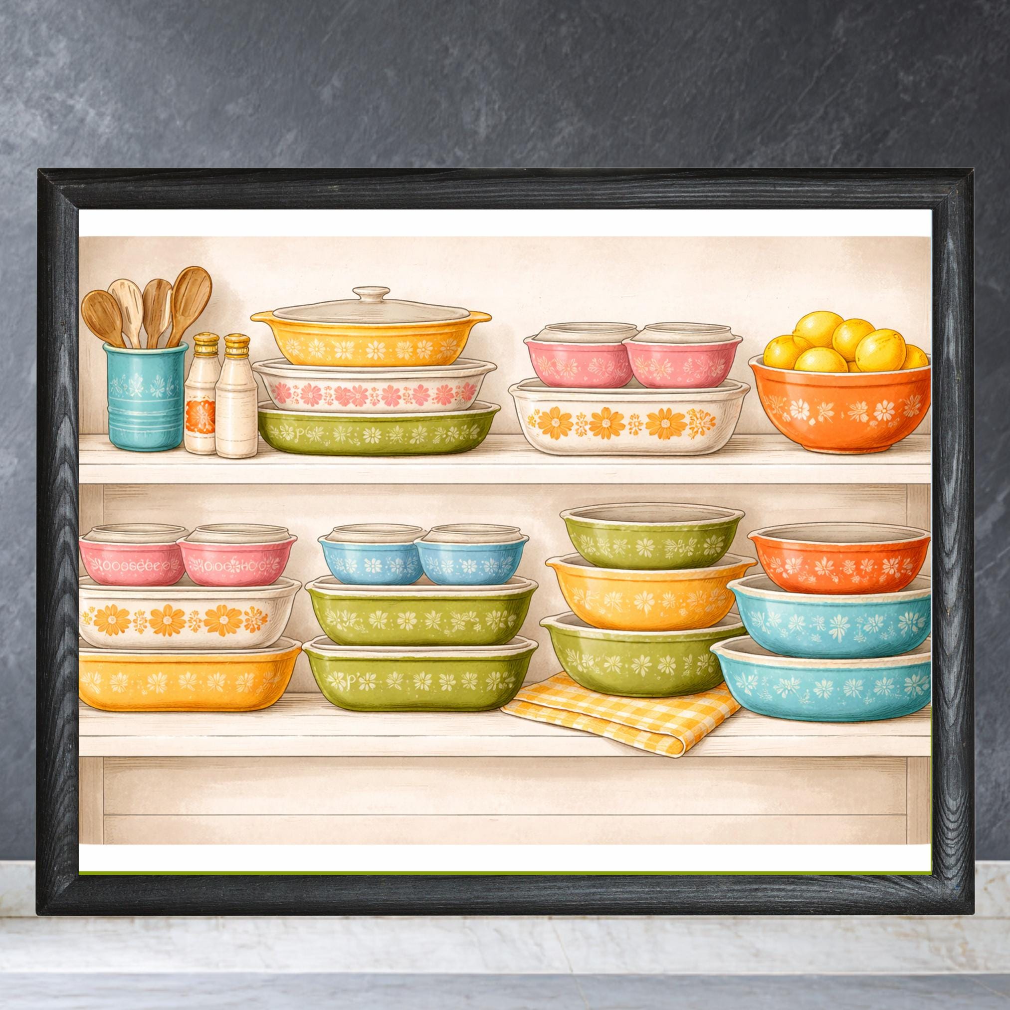 Pyrex Artwork Vintage Pyrex Art Print: Pyrex Cabinet, Retro Kitchen Decor (digital ...