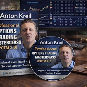 May include: A book and a CD with the title "Professional Options Trading Masterclass (POTM 2.0)" by Anton Kreil. The book and CD feature a man's portrait and the text "Higher-Level Training for Serious Options Traders."