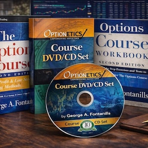 Peut inclure: Ensemble de matériel pédagogique financier, comprenant des livres et un ensemble DVD/CD. Les livres sont intitulés "The Option Course" et "Options Course Workbook". L'ensemble DVD/CD est intitulé "Optionetics Course DVD/CD Set".