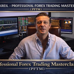 May include: A man in a light blue shirt sits in front of three computer monitors displaying financial data. The image includes the text "ANTON KREIL - PROFESSIONAL FOREX TRADING MASTERCLASS (PFTM)" and "Professional Forex Trading Masterclass (PFTM)".