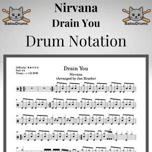 Drain You – Drum Sheet (Educational PDF Inspired by Nirvana) – Drum Notation / Lesson