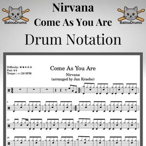 Come As You Are – Partitura de batería (PDF educativo inspirado en Nirvana) – Notación de batería/Lección