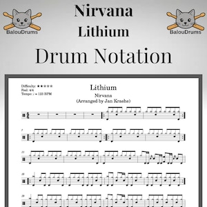Lithium – Drum Sheet (Educational PDF Inspired by Nirvana) – Drum Notation / Lesson