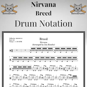 Breed – Drum Sheet (Educational PDF Inspired by Nirvana) – Drum Notation / Lesson