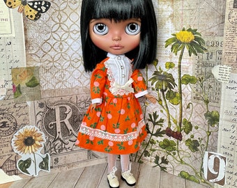 Blythe doll dress in orange floral print