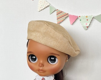 Blythe doll clothes yellow linen beret/hat