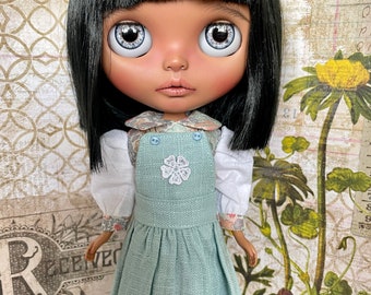 Blythe doll dungaree/ jumper/ romper set with Liberty print blouse