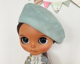 Blythe doll sea beret/hat in sea green linen