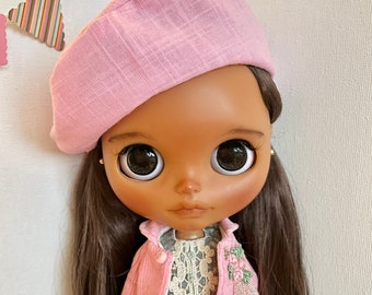 Blythe doll beret/hat in pink linen