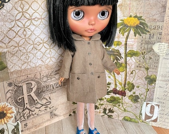 Blythe doll clothes brown linen coat