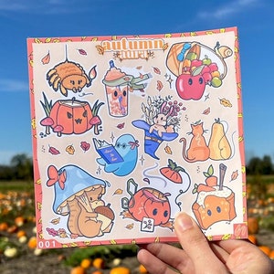 Adorable feuille d'autocollants "Autumn Aura" dessinés à la main, ambiance automnale et effrayante pour journaux, agendas, albums de coupures et cartes postales - série 001