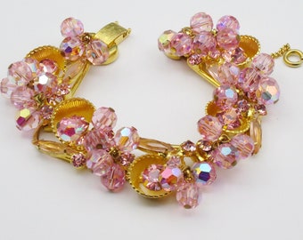 Pink D E Juliana Rhinestone Bracelet, Cup or Half Cup Setting, Rare Find, Book Piece, Vintage D &  E