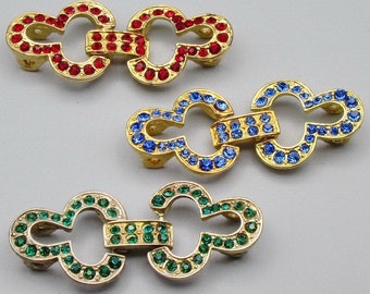 Vintage New Red Old Stock Rhinestone Sweater Clasps Blue Buckles Green