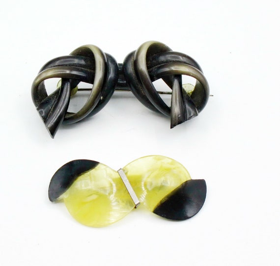 Antique Celluloid and Horn Knot Pins, Brooches, A… - image 1