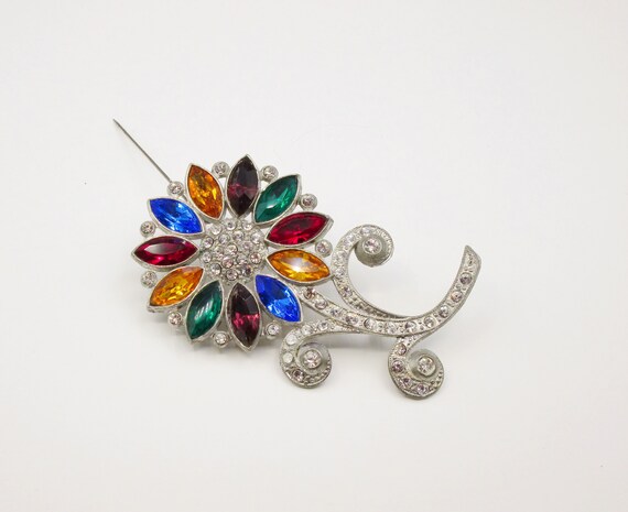 1930's Rhinestone Flower Brooch, Book Piece, Pot M