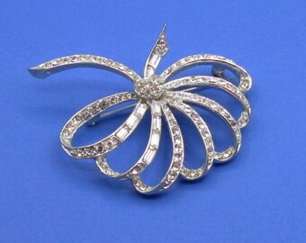 PELL Rhinestone Ribbon Brooch, Vintage 1950  Rhinestone Jewelry, Gift for Her