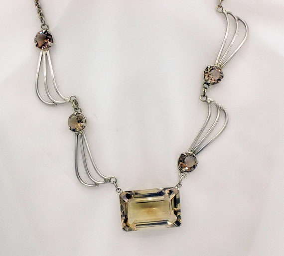 Art Nouveau Light Topaz Open Back Sterling Necklac