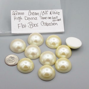 22mm  Cream Off/White Pearl Cabochon High Dome Flat Back Half Drilled (2)