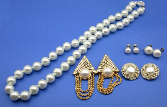 Pearl Necklace 14mm White, Pearl Earring Sets, Vi… - image 3
