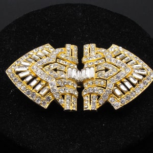 Vintage Art Deco, Double Sided, Pave Rhinestone BUCKLE, Gold Gilt
